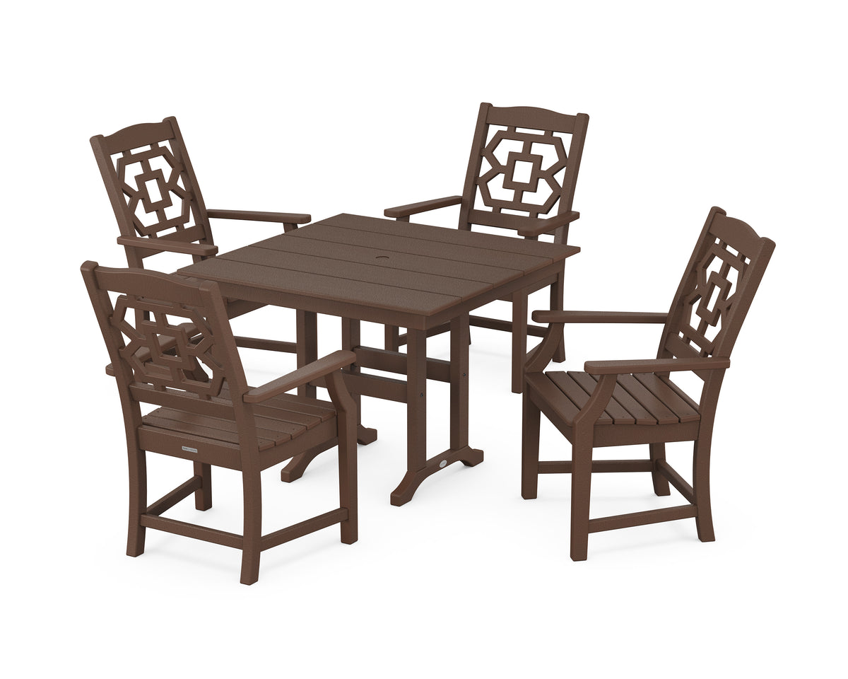 POLYWOOD Chinoiserie 5-Piece Farmhouse Dining Set in Mahogany