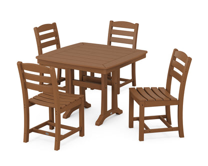POLYWOOD La Casa Café Side Chair 5-Piece Dining Set with Trestle Legs - 37" Table in Teak