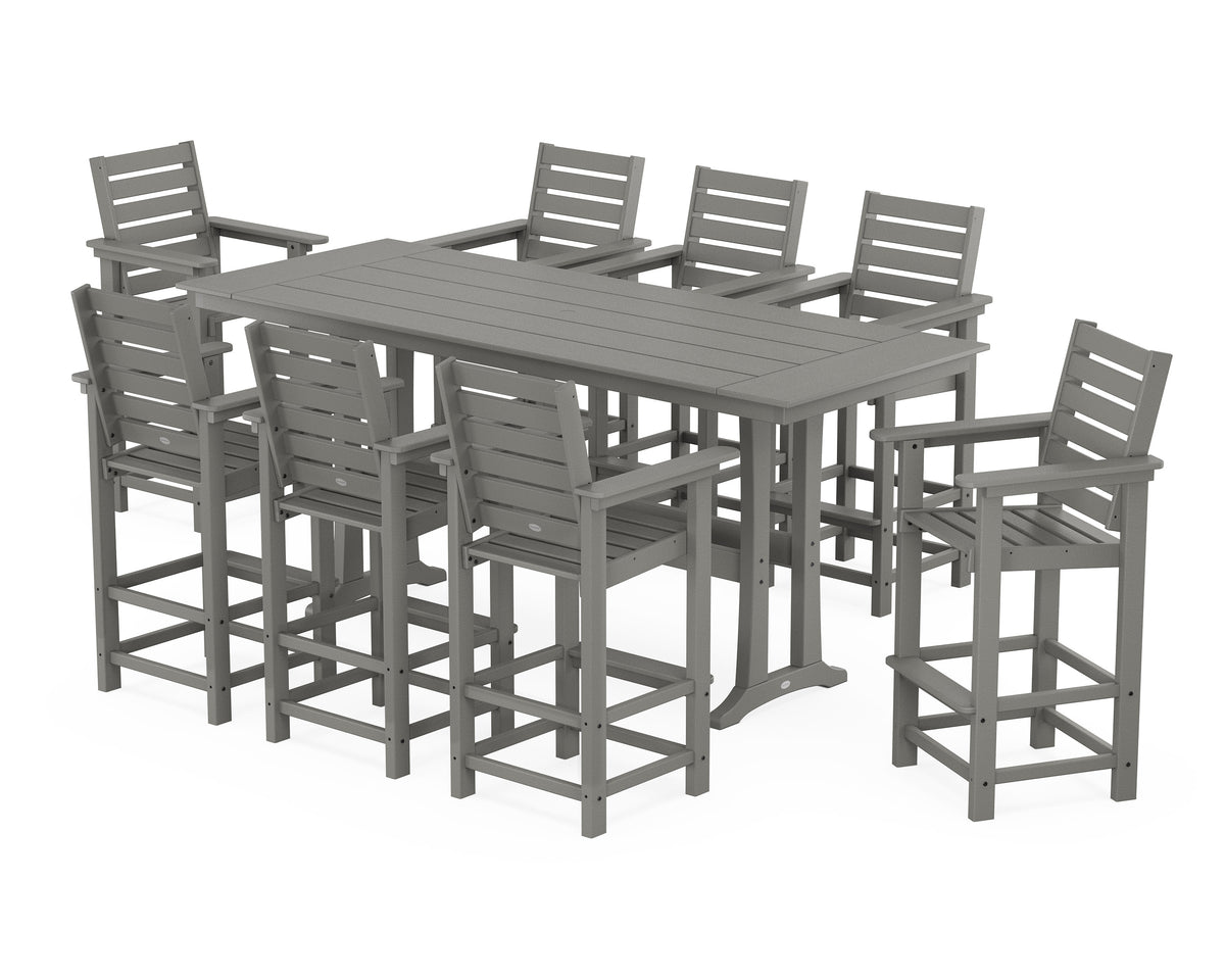 POLYWOOD Captain 9-Piece Farmhouse Bar Set with Trestle Legs in Slate Grey