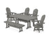 POLYWOOD Vineyard Curveback Adirondack Swivel Chair 6-Piece Dining Set with Trestle Legs and Bench in Slate Grey