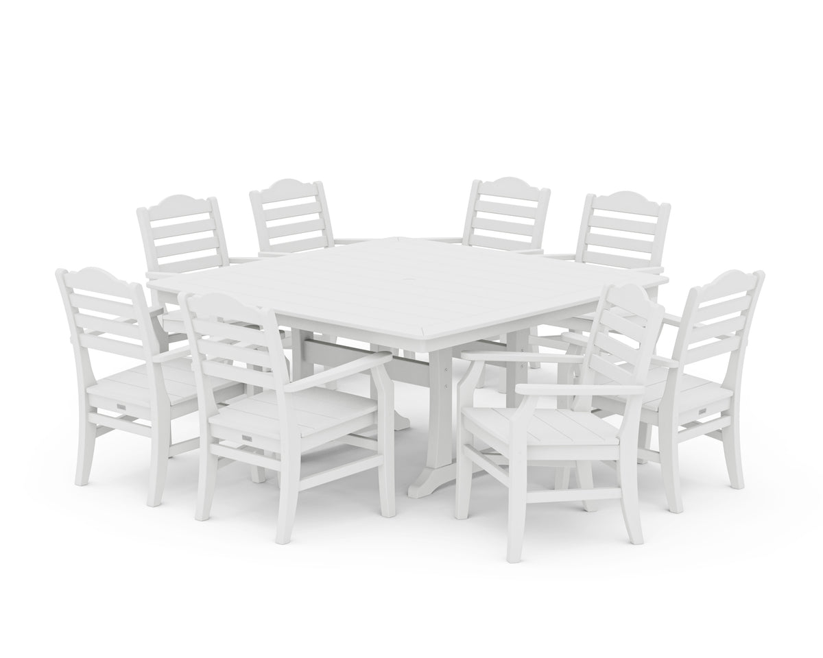 POLYWOOD Savannah 9-Piece Square Dining Set with Trestle Legs in White