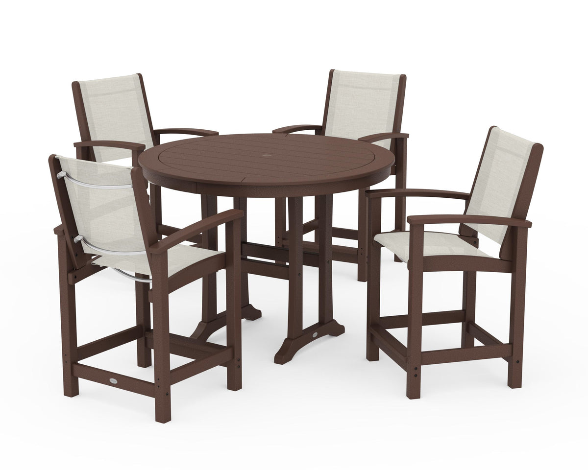 POLYWOOD Coastal 5-Piece Counter Set in Mahogany / Parchment