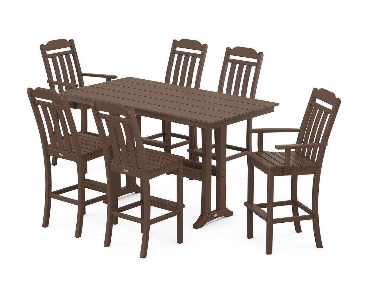 POLYWOOD Cottage 7-Piece Farmhouse Bar Set with Trestle Legs in Mahogany