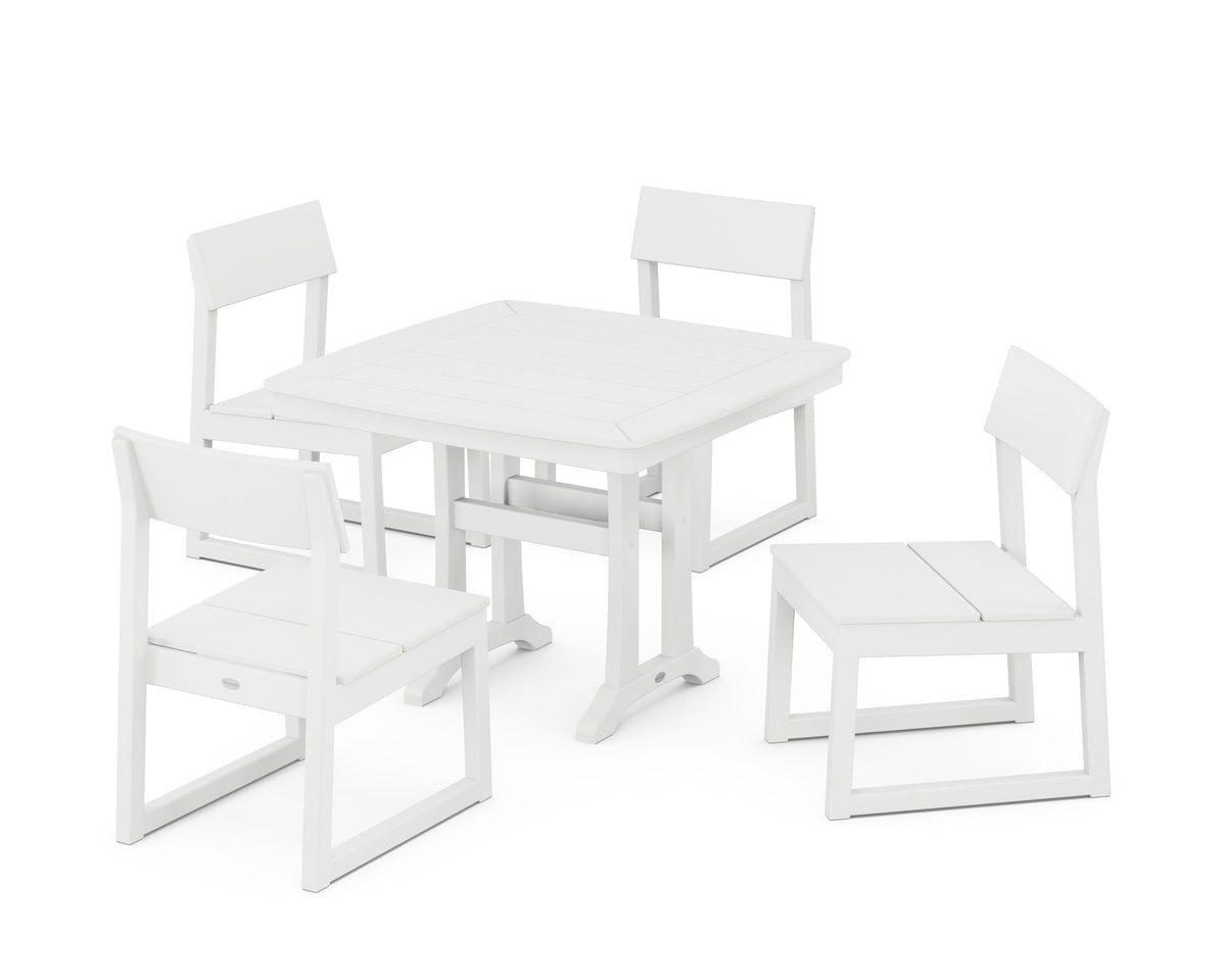 POLYWOOD EDGE Side Chair 5-Piece Dining Set with Trestle Legs (Nautical Trestle 37" Table) in White