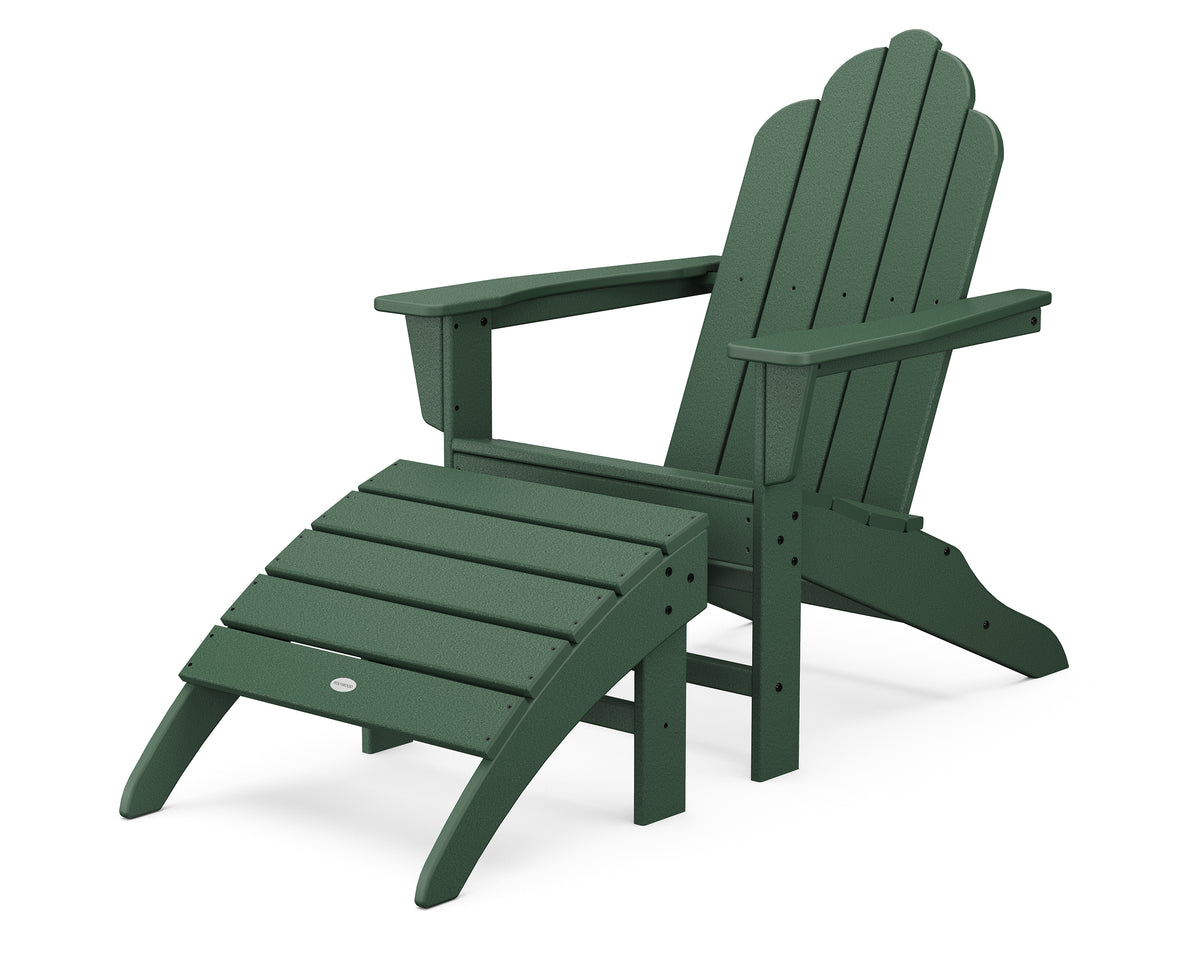 POLYWOOD Long Island Adirondack 2-Piece Set with South Beach Adirondack Ottoman in Green