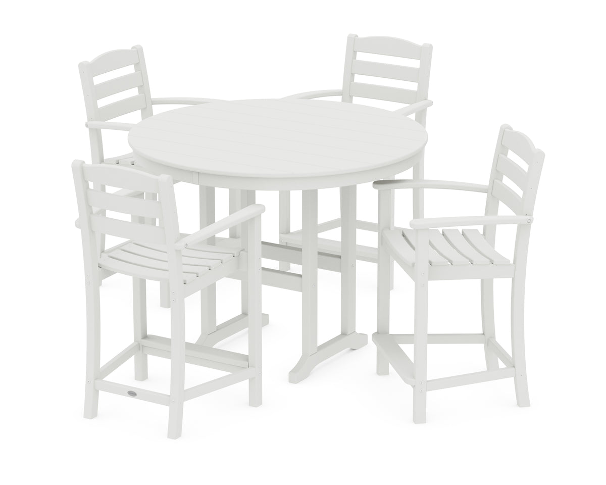 POLYWOOD La Casa Café 5-Piece Round Farmhouse Counter Set in Vintage White