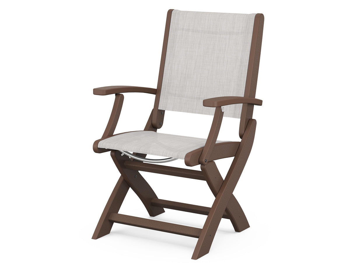 POLYWOOD Coastal Folding Chair in Mahogany with Mahogany arms and Parchment sling