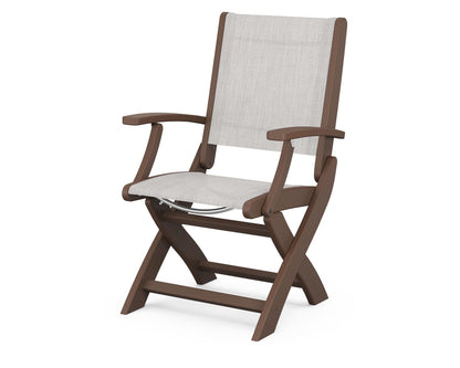 POLYWOOD Coastal Folding Chair in Mahogany with Mahogany arms and Parchment sling