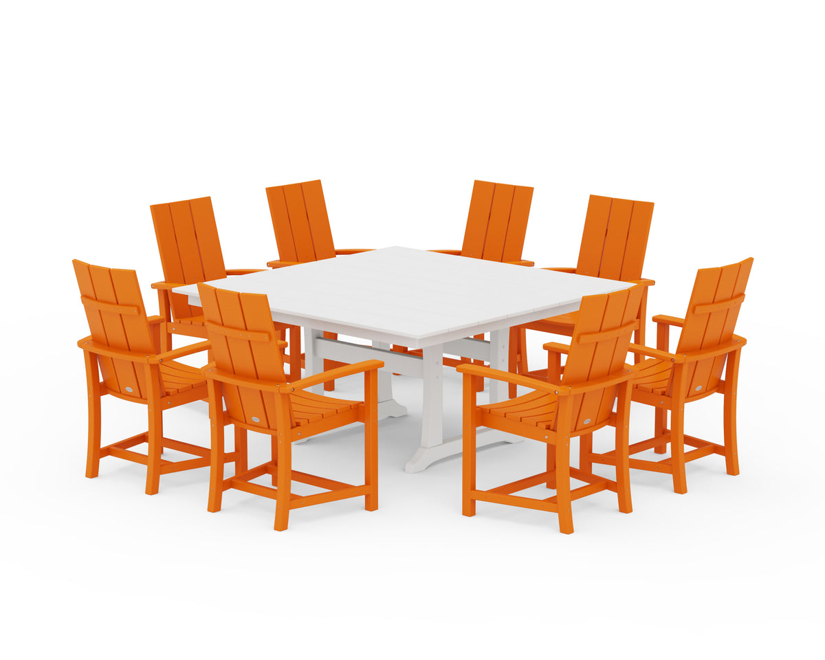POLYWOOD Modern Adirondack 9-Piece Farmhouse Trestle Dining Set in Tangerine / White