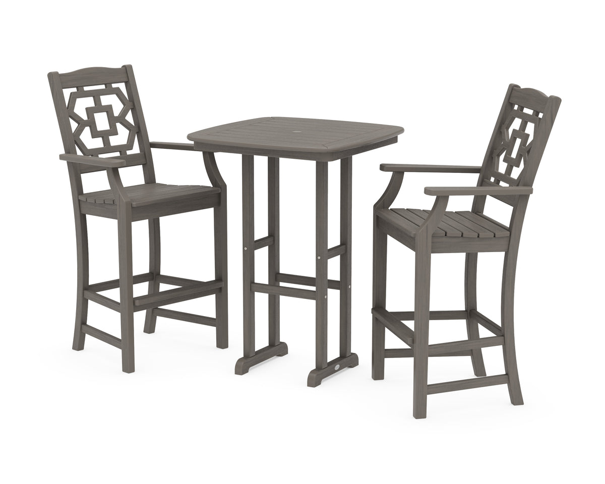 POLYWOOD Chinoiserie 3-Piece Bar Set in Driftwood