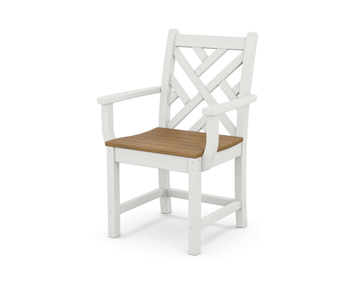 POLYWOOD Chippendale Dining Arm Chair in White / Natural