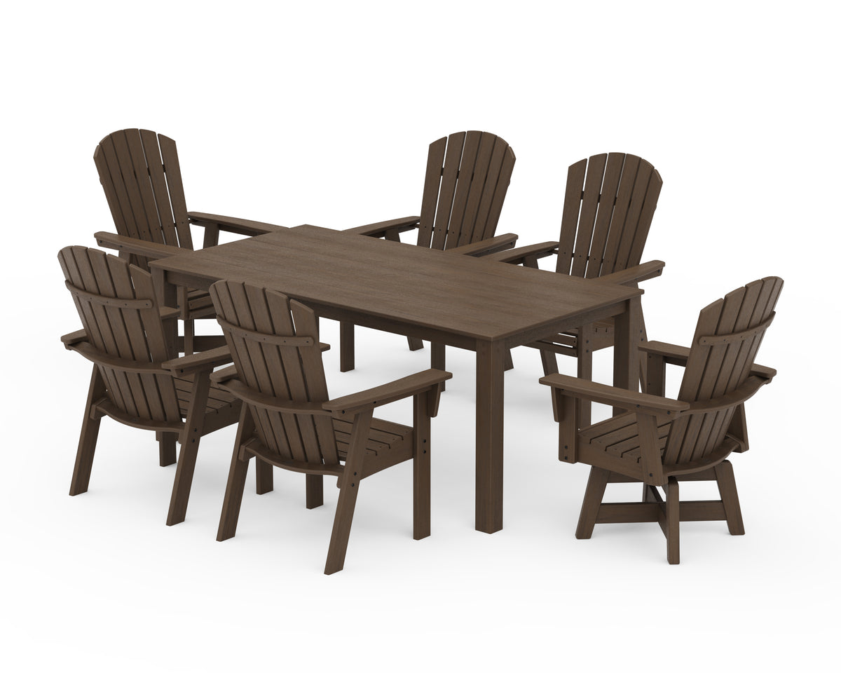 POLYWOOD Nautical Curveback Adirondack Swivel 7-Piece Parsons Dining Set in Kona