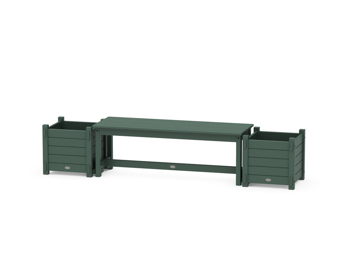 POLYWOOD 48" Nautical Straight Planter Bench Set in Green
