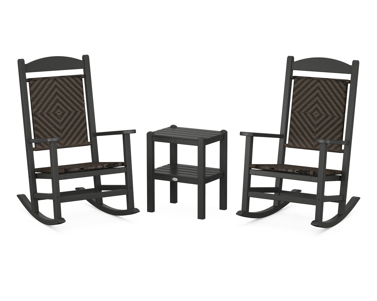 POLYWOOD Presidential Woven Rocker 3-Piece Set in Black / Cahaba