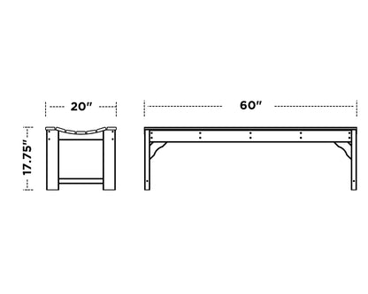 POLYWOOD Traditional Garden 60" Backless Bench dimension drawing with width, depth and height measurements