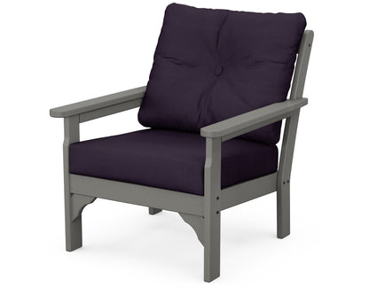POLYWOOD Vineyard Deep Seating Chair in Slate Grey / Navy Linen