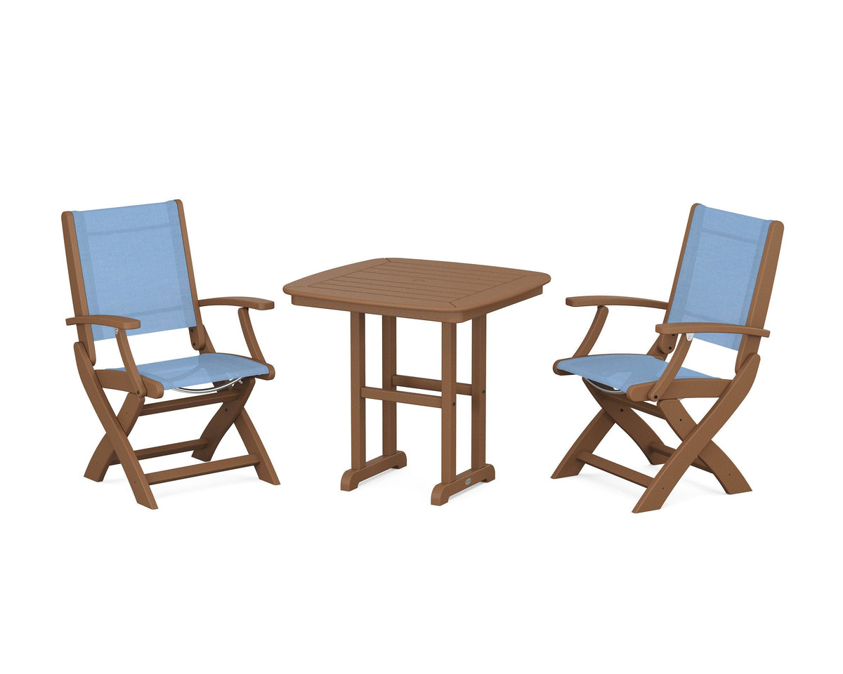 POLYWOOD Coastal Folding Chair 3-Piece Dining Set in Teak / Poolside