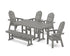 POLYWOOD Vineyard Curveback Adirondack Chair 6-Piece Farmhouse Dining Set with Bench in Slate Grey