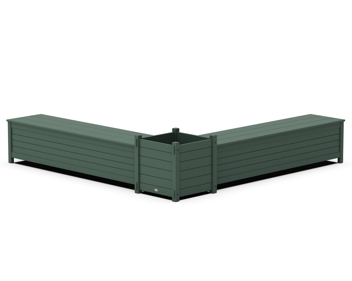 POLYWOOD 72" Nautical L-Shaped Planter Storage Bench Set - Large in Green