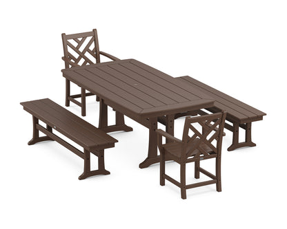 POLYWOOD Chippendale 5-Piece Dining Set with Trestle Legs - 38" x 73" Table in Mahogany
