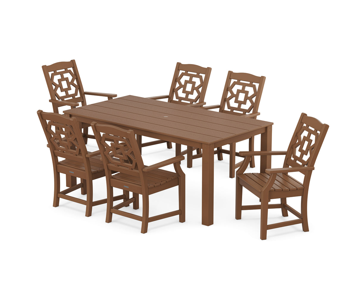 POLYWOOD Chinoiserie Arm Chair 7-Piece Parsons Dining Set in Teak