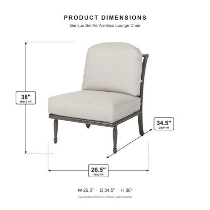Gensun Bel Air Armless Lounge Chair dimensions: 26.5 in W x 34.5 in D x 38 in H