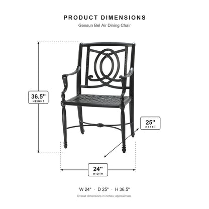 Gensun Bel Air Dining Chair dimensions: 24 in W x 25 in D x 36.5 in H