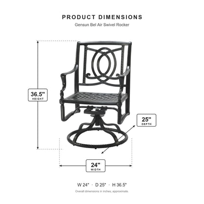 Gensun Bel Air Swivel Rocker dimensions: 24 in W x 25 in D x 36.5 in H