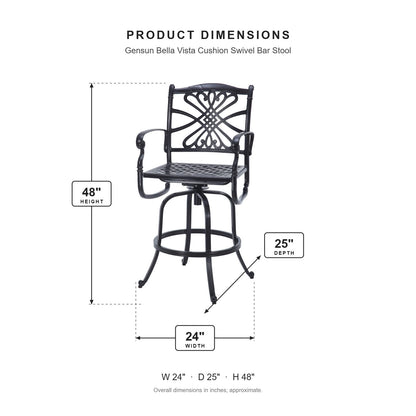 Gensun Bella Vista Cushion Swivel Bar Stool dimensions: 24 in W x 25 in D x 48 in H