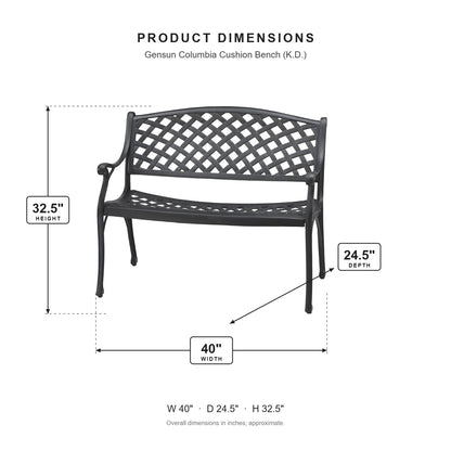 Gensun Columbia Cushion Bench (K.D.) dimensions: 40 in W x 24.5 in D x 32.5 in H