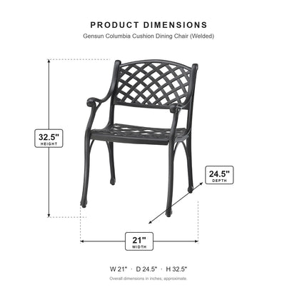 Gensun Columbia Cushion Dining Chair (Welded) dimensions: 21 in W x 24.5 in D x 32.5 in H