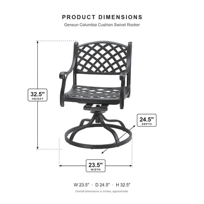 Gensun Columbia Cushion Swivel Rocker dimensions: 23.5 in W x 24.5 in D x 32.5 in H
