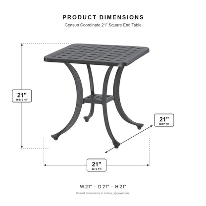 Gensun Coordinate 21" Square End Table dimensions: 21 in W x 21 in D x 21 in H