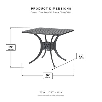 Gensun Coordinate 30" Square Dining Table dimensions: 30 in W x 30 in D x 29 in H