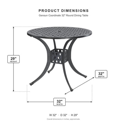 Gensun Coordinate 32" Round Dining Table dimensions: 32 in W x 32 in D x 29 in H