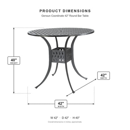 Gensun Coordinate 42" Round Bar Table dimensions: 42 in W x 42 in D x 40 in H
