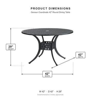Gensun Coordinate 42" Round Dining Table dimensions: 42 in W x 42 in D x 29 in H