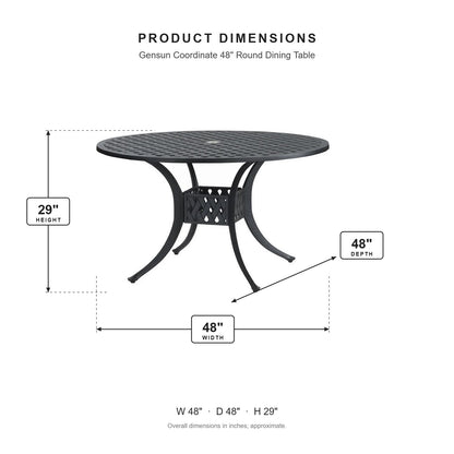 Gensun Coordinate 48" Round Dining Table dimensions: 48 in W x 48 in D x 29 in H