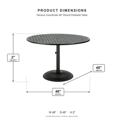 Gensun Coordinate 48" Round Pedestal Table dimensions: 48 in W x 48 in D x 2 in H