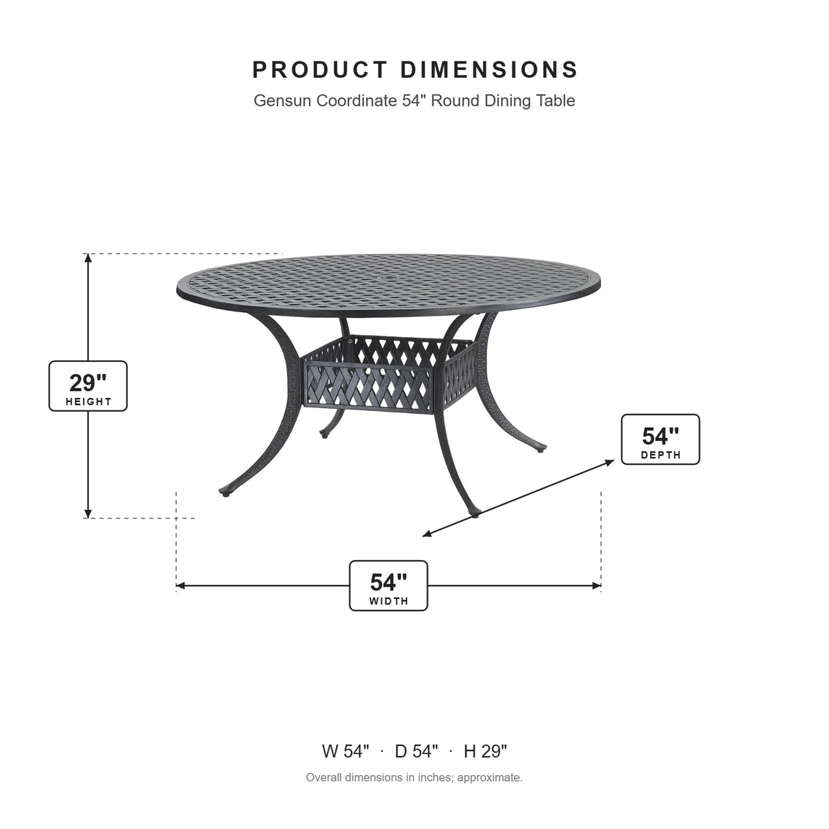 Gensun Coordinate 54" Round Dining Table dimensions: 54 in W x 54 in D x 29 in H