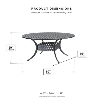 Gensun Coordinate 60" Round Dining Table dimensions: 60 in W x 60 in D x 29 in H