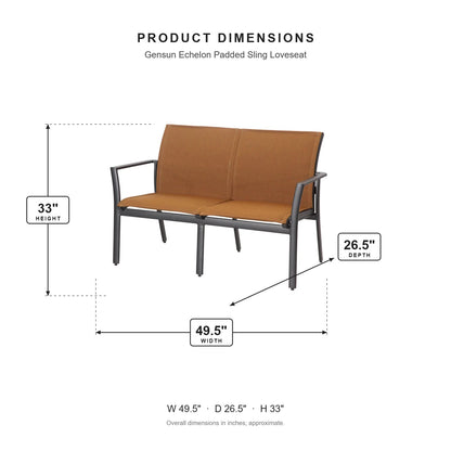 Gensun Echelon Padded Sling Loveseat dimensions: 49.5 in W x 26.5 in D x 33 in H