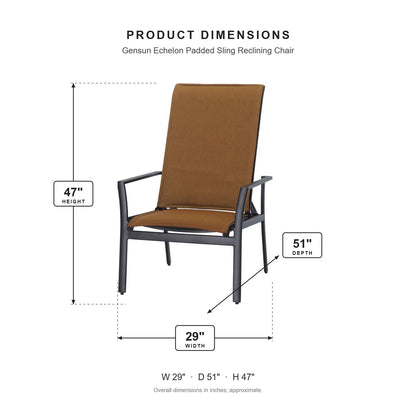 Gensun Echelon Padded Sling Reclining Chair dimensions: 29 in W x 51 in D x 47 in H