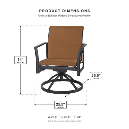 Gensun Echelon Padded Sling Swivel Rocker dimensions: 25.5 in W x 25.5 in D x 34 in H