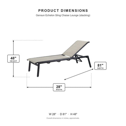 Gensun Echelon Sling Chaise Lounge (stacking) dimensions: 28 in W x 81 in D x 48 in H