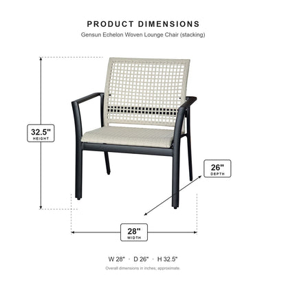 Gensun Echelon Woven Lounge Chair (stacking) dimensions: 28 in W x 26 in D x 32.5 in H