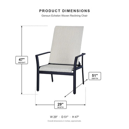 Gensun Echelon Woven Reclining Chair dimensions: 29 in W x 51 in D x 47 in H