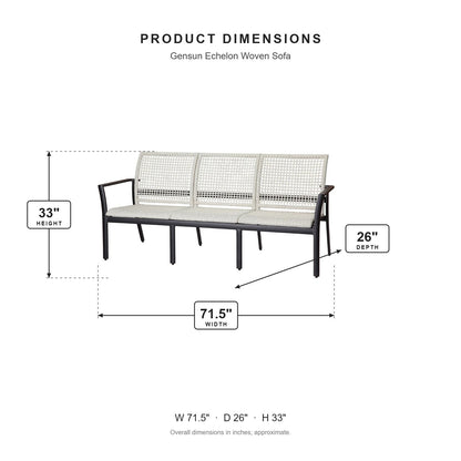 Gensun Echelon Woven Sofa dimensions: 71.5 in W x 26 in D x 33 in H