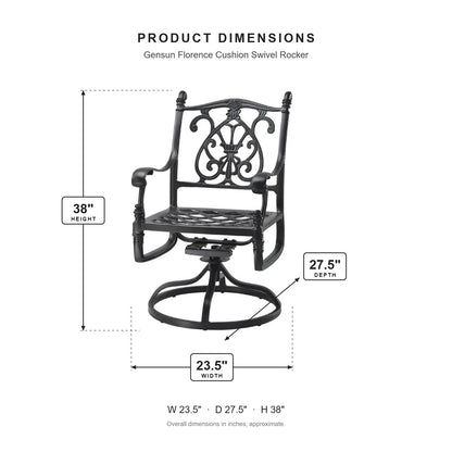 Gensun Florence Cushion Swivel Rocker dimensions: 23.5 in W x 27.5 in D x 38 in H