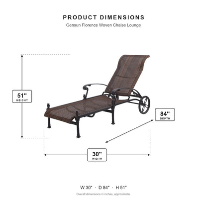 Gensun Florence Woven Chaise Lounge dimensions: 30 in W x 84 in D x 51 in H